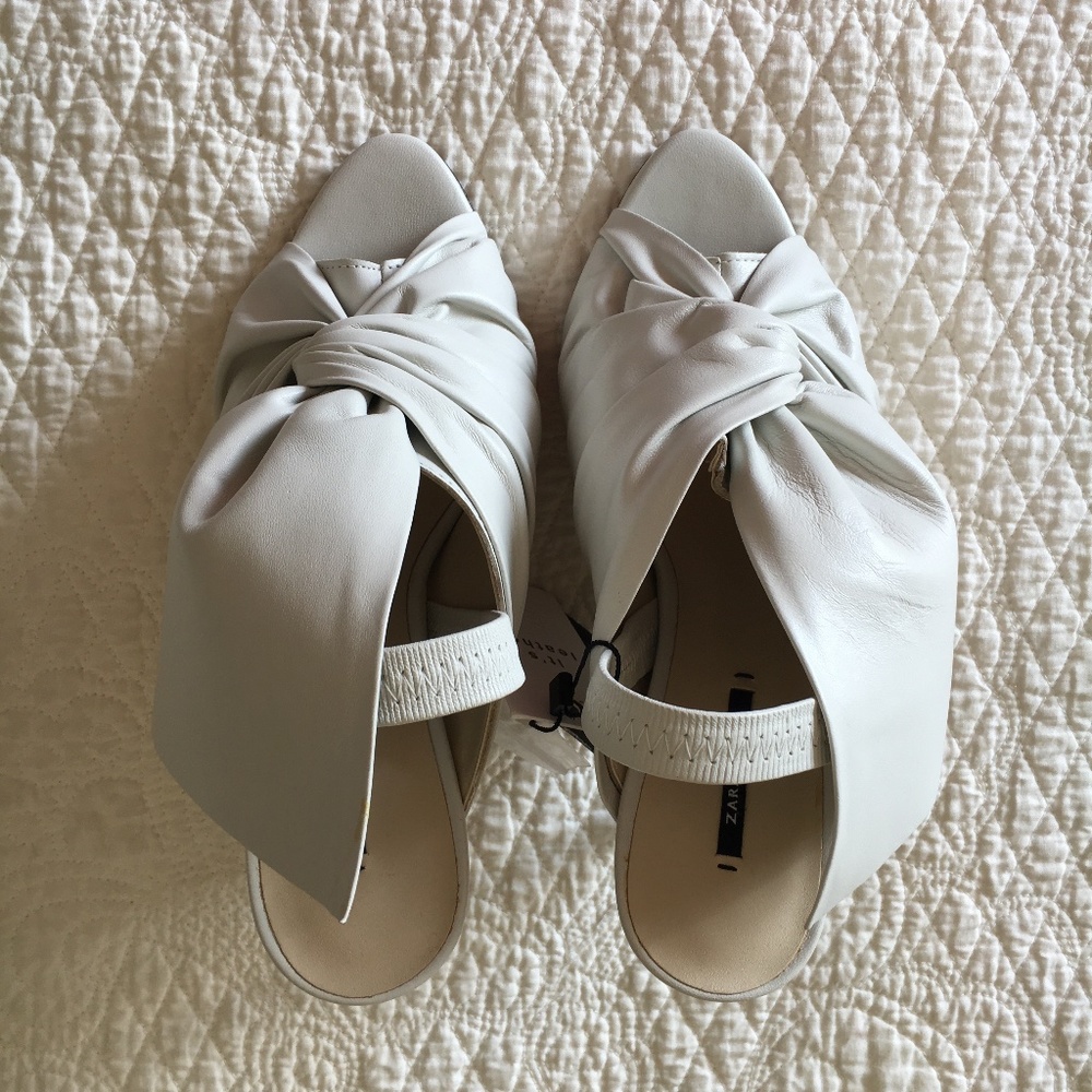 Zara Leather Sandals Heels Shoes with Bow Womens 6.5 - Picture 4 of 16